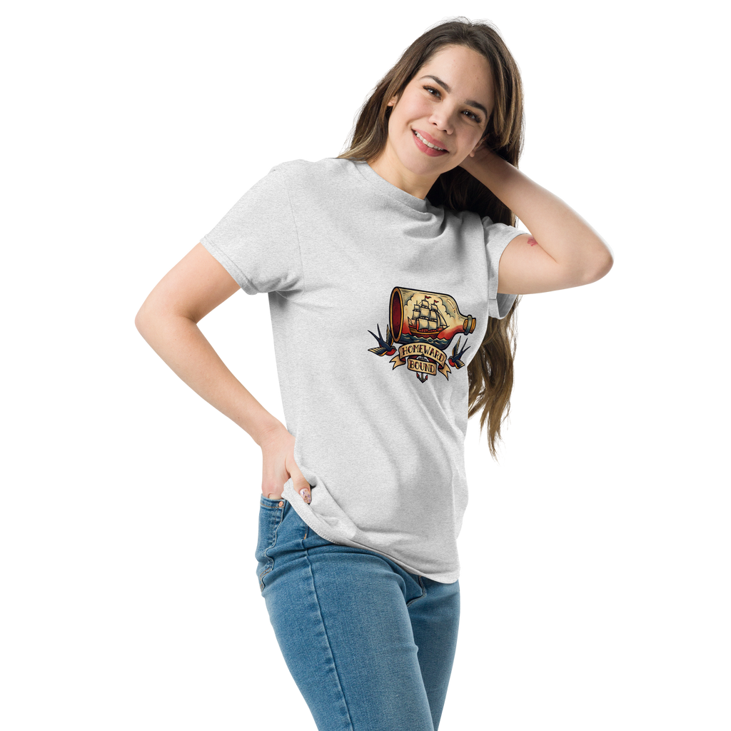 Unisex Classic Cotton Tee - Vintage Ship-in-bottle Design