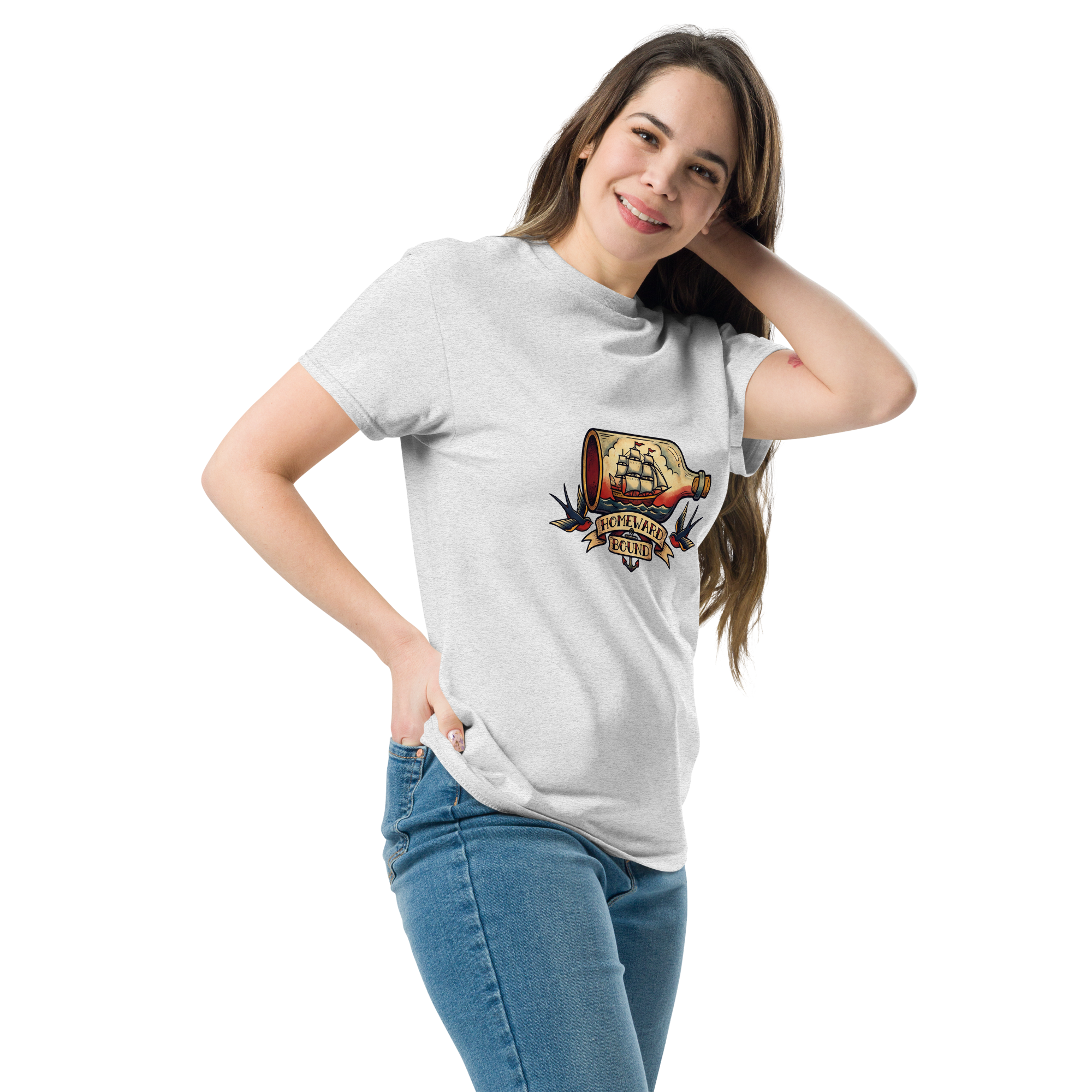 Unisex Classic Cotton Tee - Vintage Ship-in-bottle Design